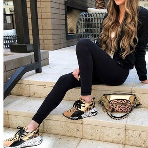 Steve Madden Leopard Convertible Belt-Bag Double-Chain & Pouch, Cross Body•Gold